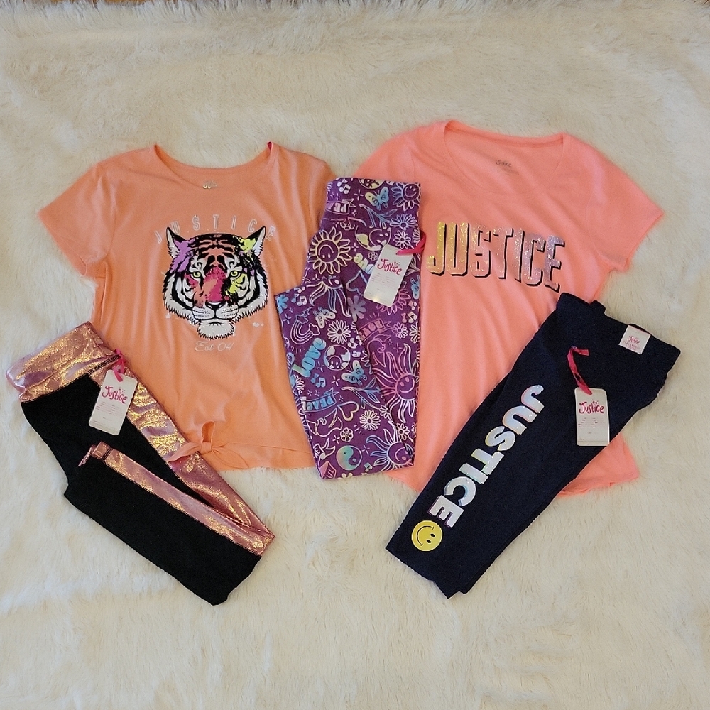 Justice Mix & Match Short Sleeve Tee Shirts And Leggings Girls Size L 12/14 NWT